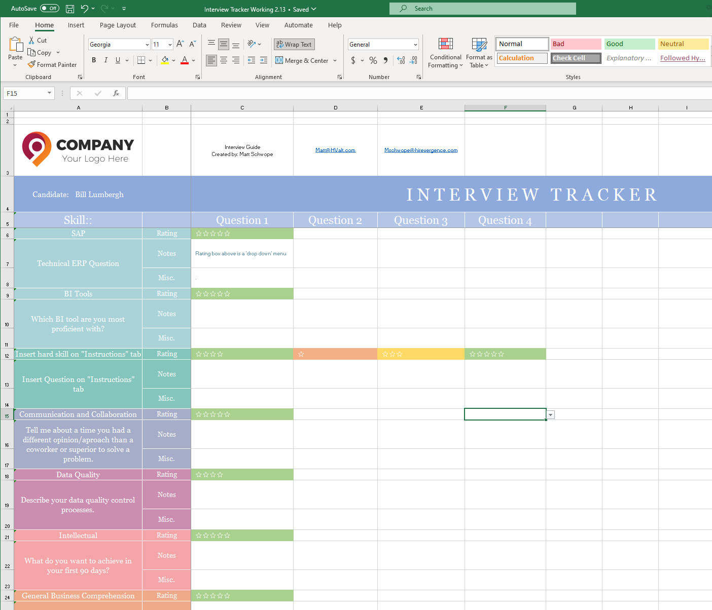 Screenshot of initial panel of actual interview guide.